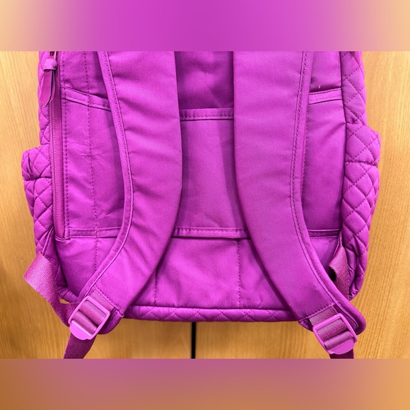 Vera Bradley Quilted Campus Backpack School Book Bag - Dark Raspberry Solid Pink - Picture 9 of 16